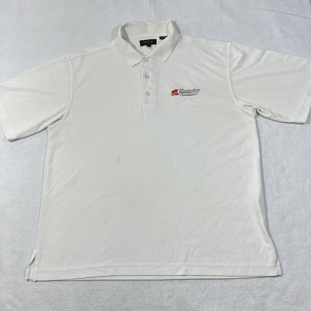 Budweiser Racing Men's XL White Short Sleeve Lightweight Polo Monterey Club